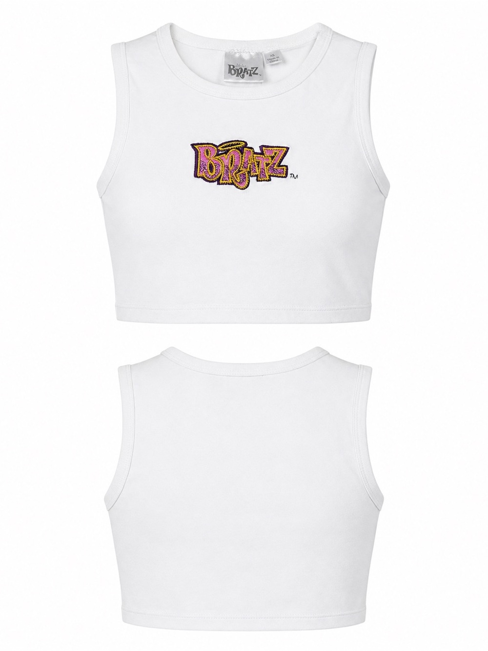 Bratz Women’s XS White Embroidered Logo Crop Tank Top Y2K Sleeveless